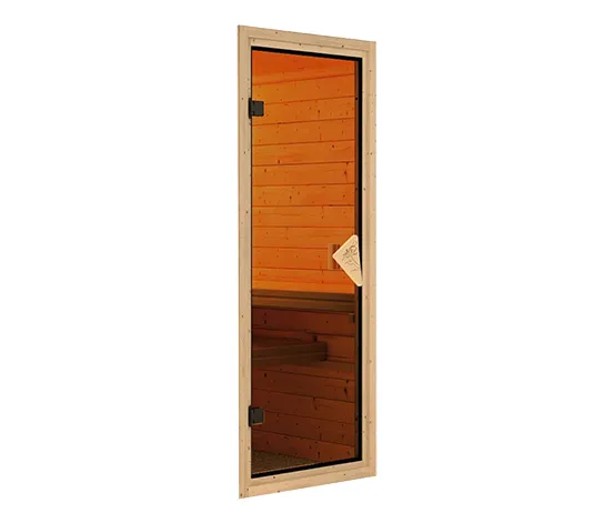 Karibu Fasshaus »Orkla«, naturfarben, inkl. 9 kW-Ofen mit externer Steuerung