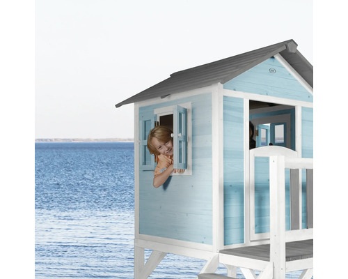 Speelhuis op stelten, axi Lodge, 240 x 167 cm, hout, blauw, inclusief rode glijbaan