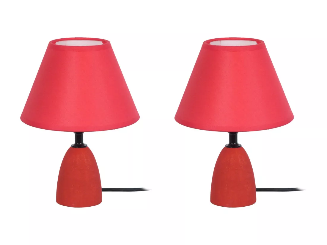 Pair de Lampes de chevet conique bois rouge 22 cm.