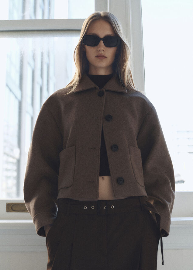 MANGO JACKET. -- BUTTON Brown