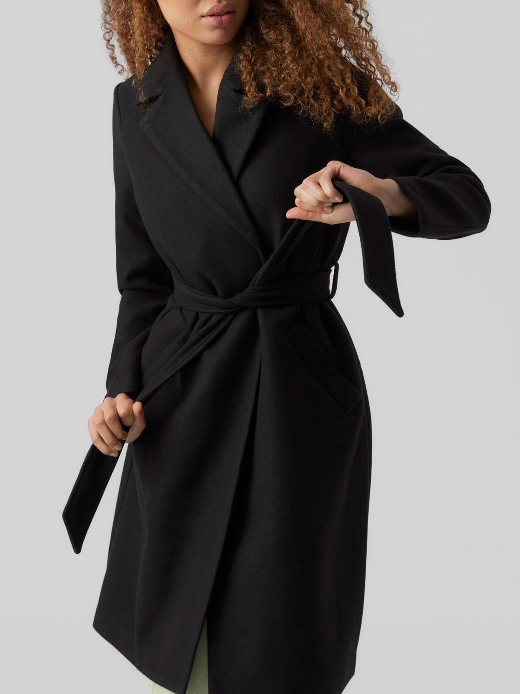 Zwart - VERO MODA Wrap Front Long Line Coat