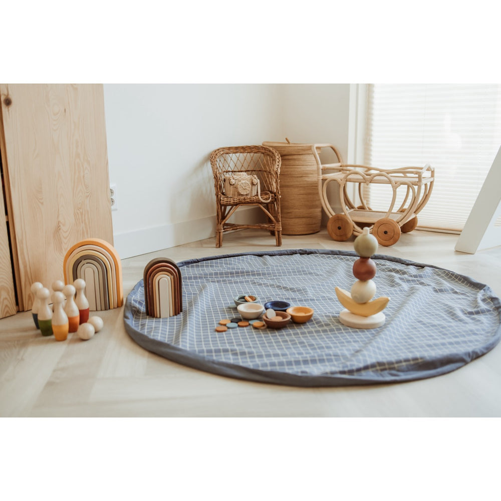 Køb Play&Go Organic Grid Blue 2-in-1 Legetæppe