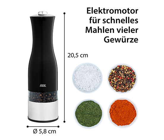 Elektrische Salz-und-Pfeffermühle mit Beleuchtung, schwarz