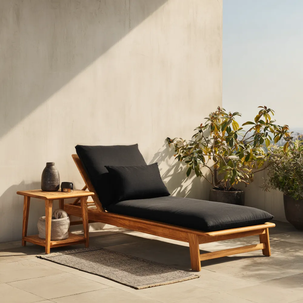 Gartenliege aus Teakholz – Schwarz – Verstellbar – Modernes Design 200x65x35 cm