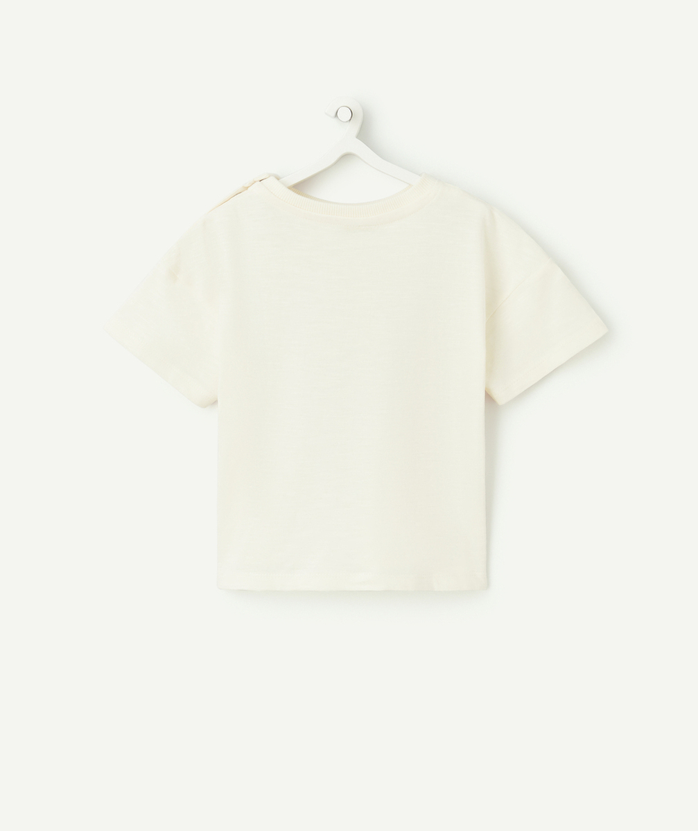 t-shirt manches courtes bébé garçon en coton bio écru avec motif crabes et parasols