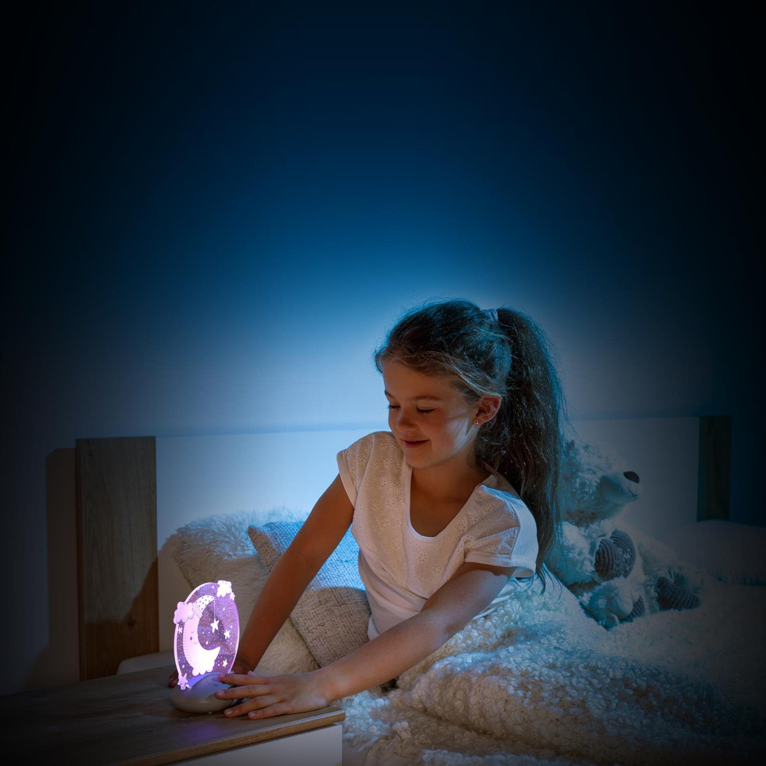 ColourLumy Kinder LED Nachtlicht Baby Bett Licht Nachttisch Lampe mit Farbwechsel / Timer Batteriebetrieben (R52121) - Mond