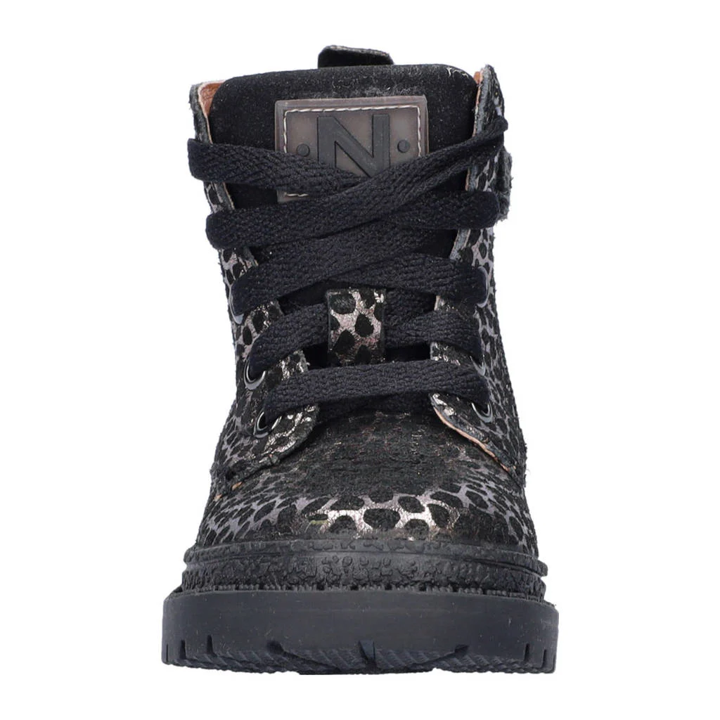 Nelson Kids suède veterboots zwart/zilver