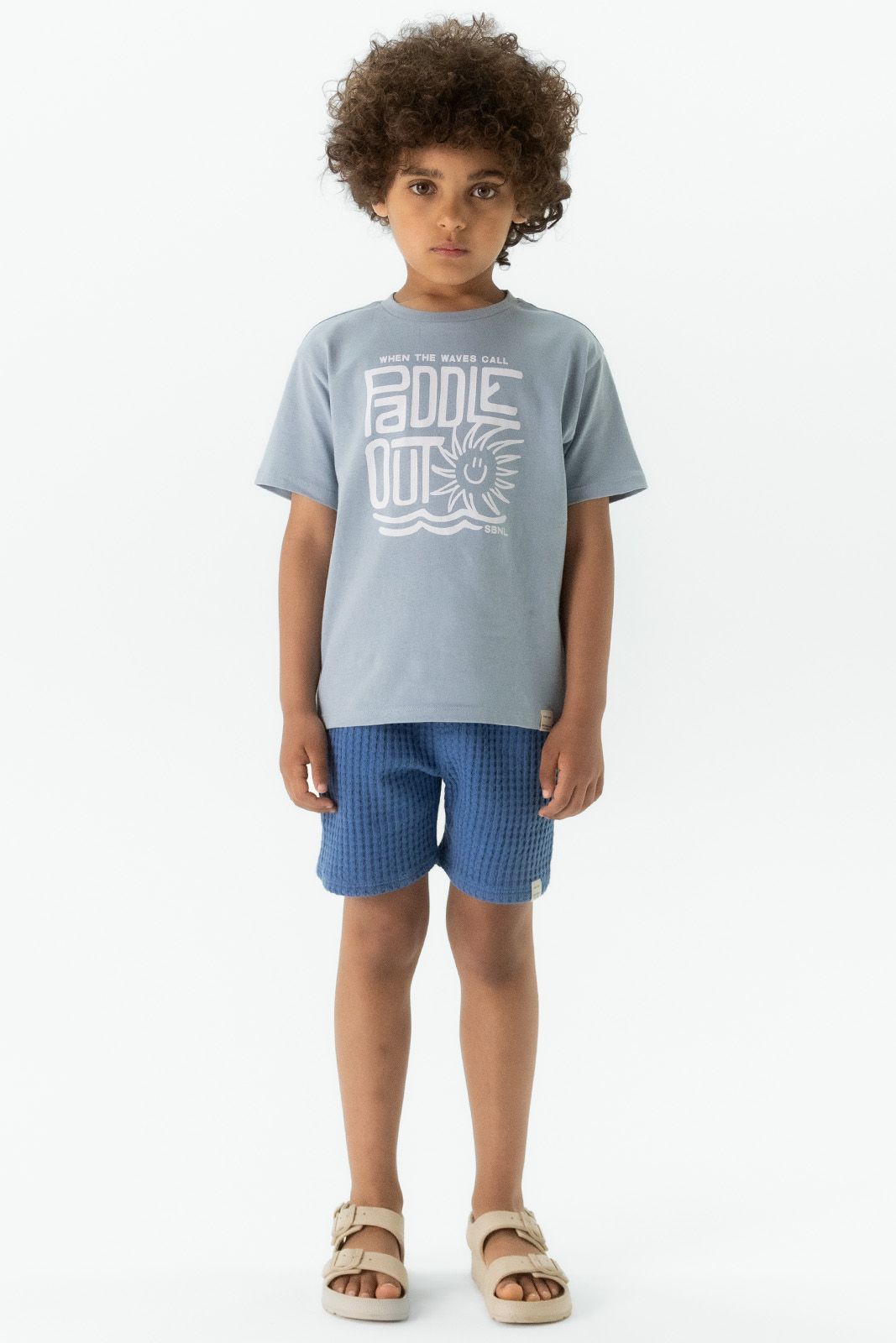 Blauwe pull on short met wafelstructuur