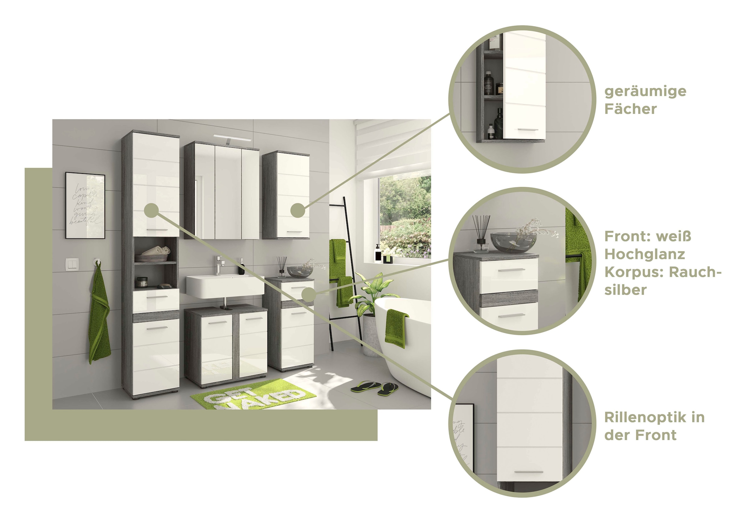 welltime Badezimmerspiegelschrank »LUCCA, TOPSELLER!, Breite 60cm, 3 Spiegeltüren, 9 Fächer, 6 Fachböden« Badmöbel, Badschrank, Schrank, Wandschrank, Bad, Badezimmer
