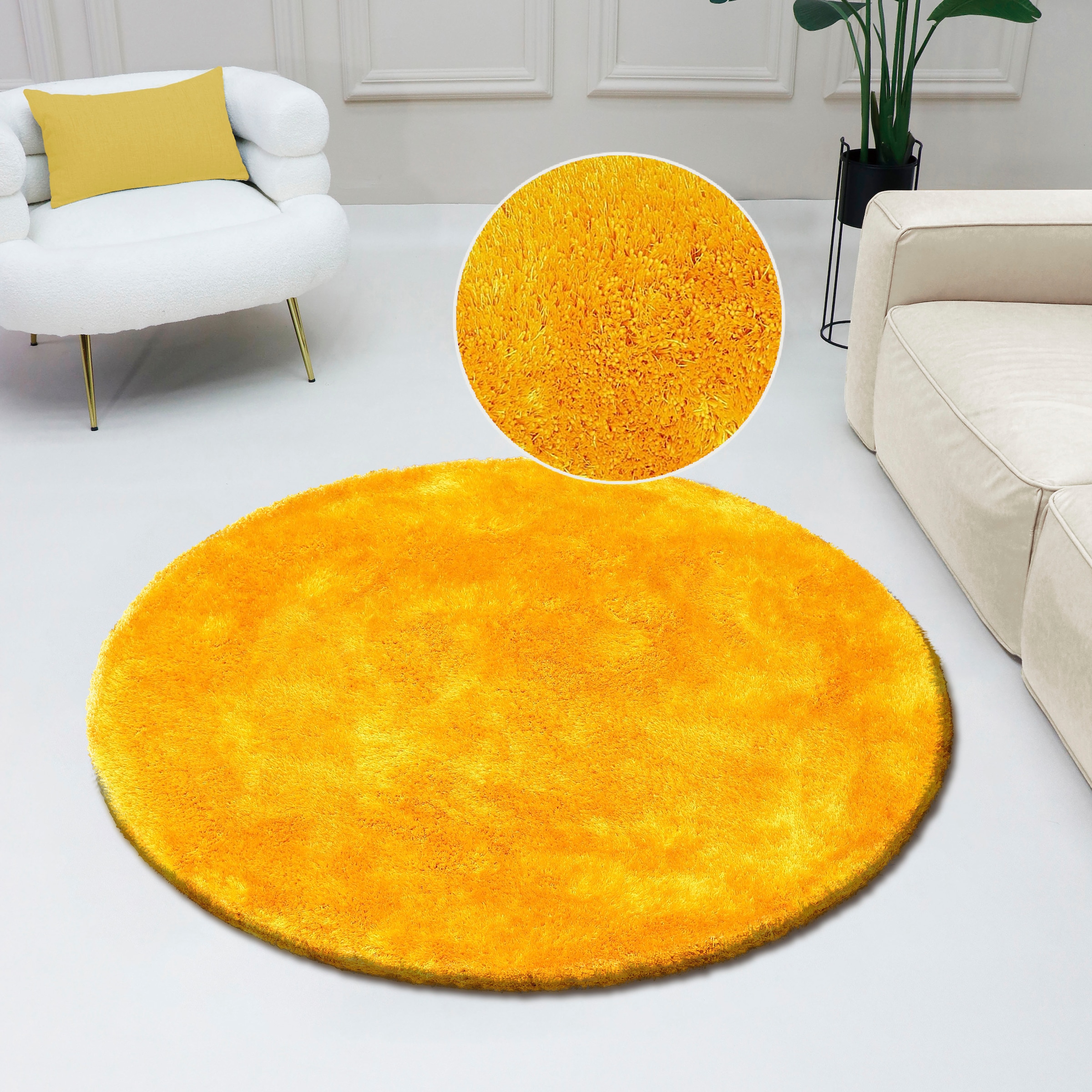 Bruno Banani Hochflor-Teppich »Dana Teppich, Kundenliebling« rund 30 mm Höhe unifarben, Mikrofaser Teppiche, Wohnzimmer, Schlafzimmer, Esszimmer