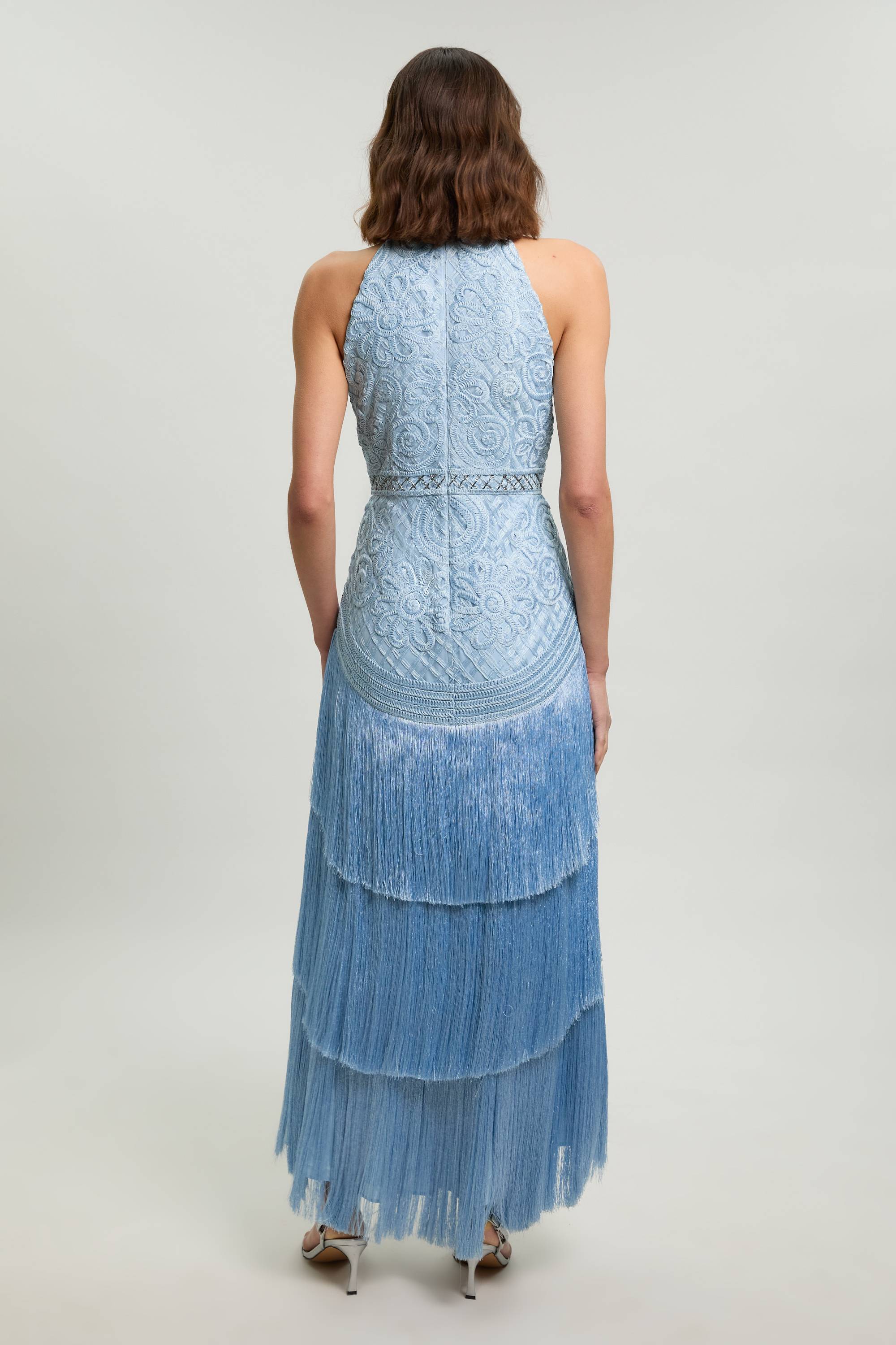 KarenMillen Robe Longue Tissée À Col Licou Avec Perles Et Franges