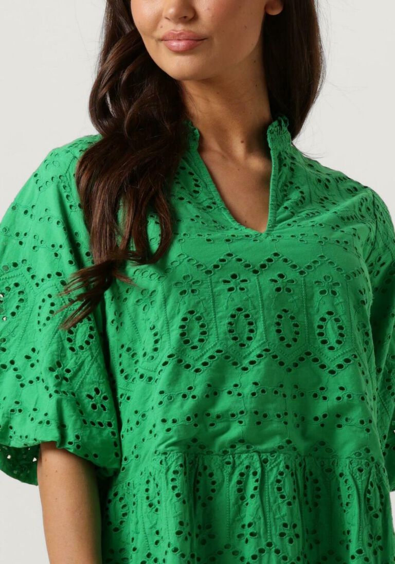 NOTRE-V groene notre-v mini jurk nv-donna dress broderie anglaise dress