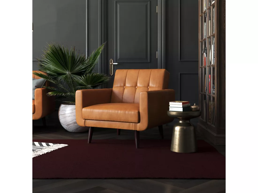 Nola | Chaise d'appoint en faux cuir camel