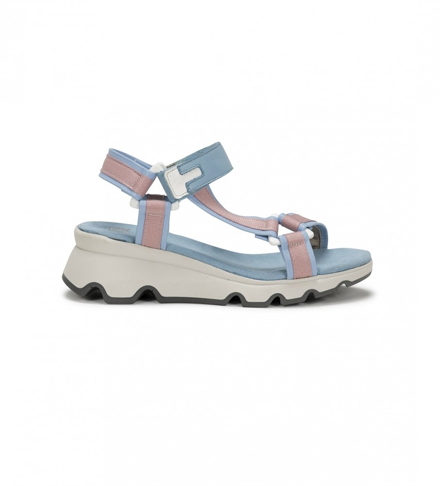 Sandálias Dorking by Fluchos Lais D9022 em couro azul - Salto plataforma de 6 cm -