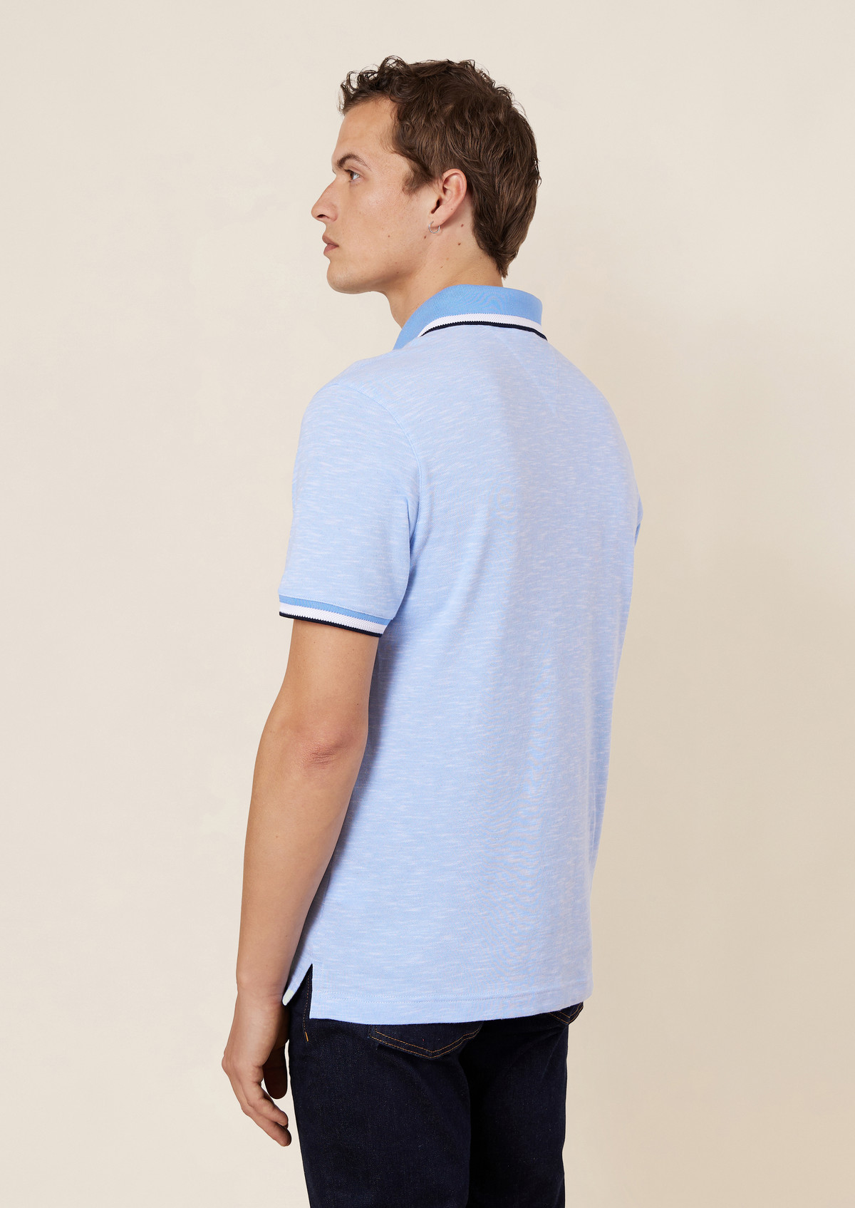 Polo manches courtes Slim en coton et lin unis bleu ciel