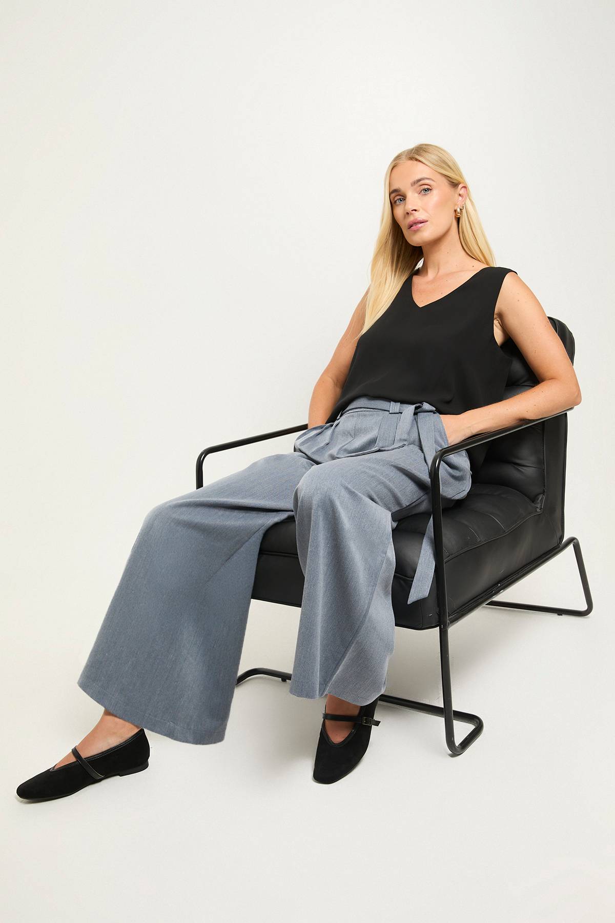 Wallis Pantalon Large Ceinturé Effet Denim Petite