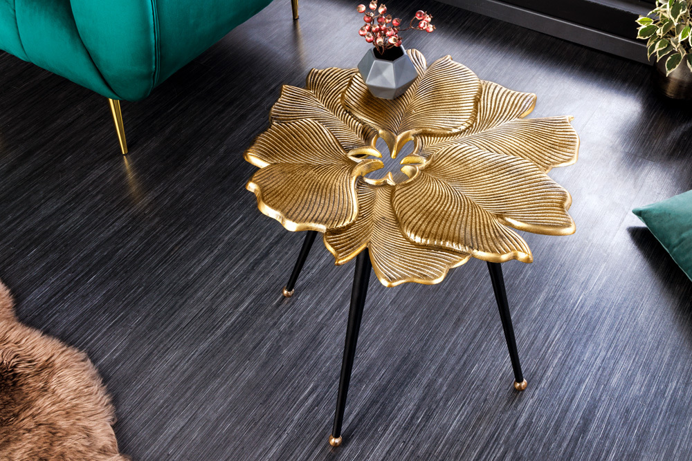 Dekorativer Beistelltisch GINKGO LEAFS 60cm gold handmade Metall