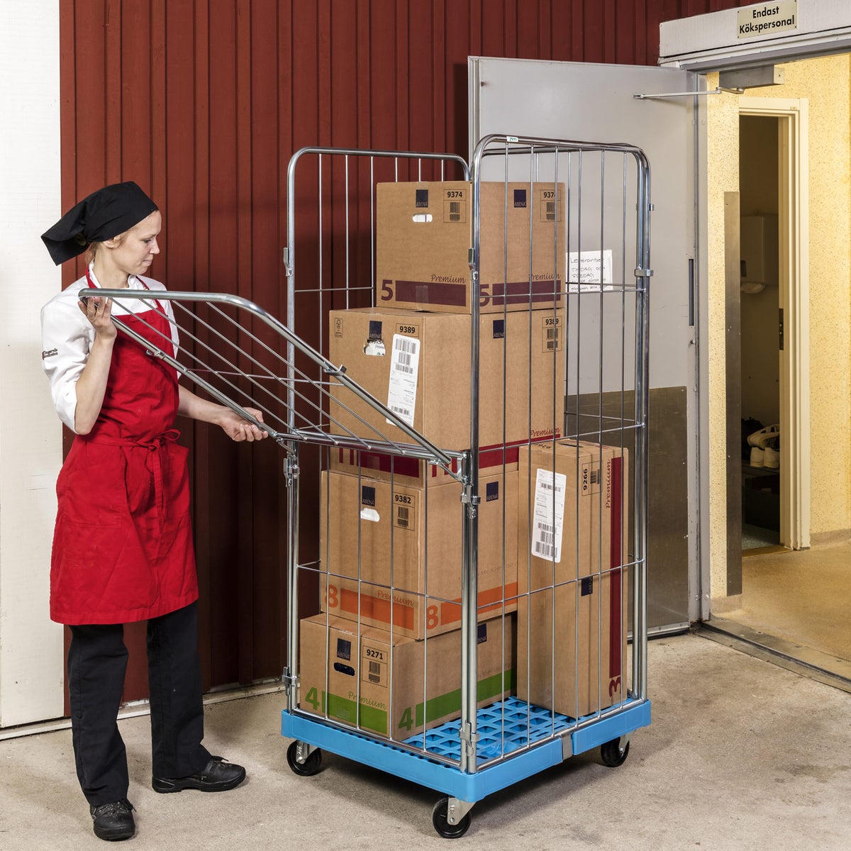 Kongamek gegalvaniseerde rolcontainer 725x810x1800mm met kunststof bodem en 3 gaaswanden