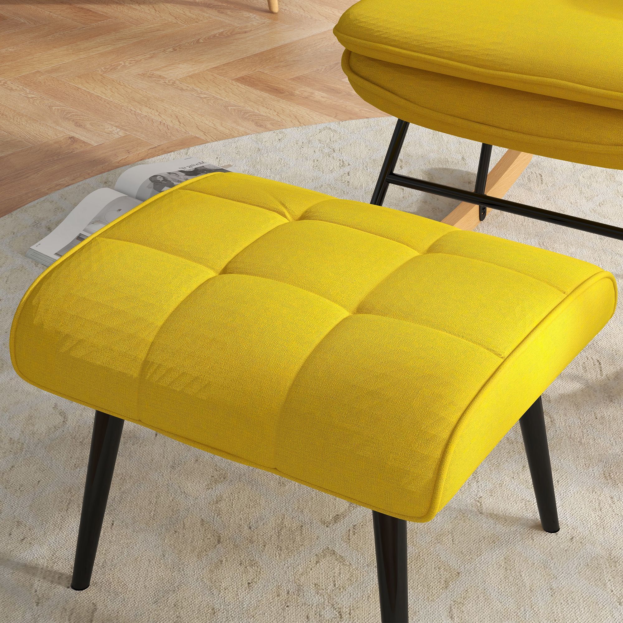 HOMCOM Schaukelstuhl mit Hocker und hoher Rückenlehne gelb 64L x 89B x 90H cm