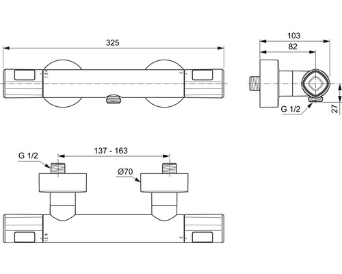 Ideale standaard douchekraan met thermostaat CERATHERM T100 chroom A7229AA