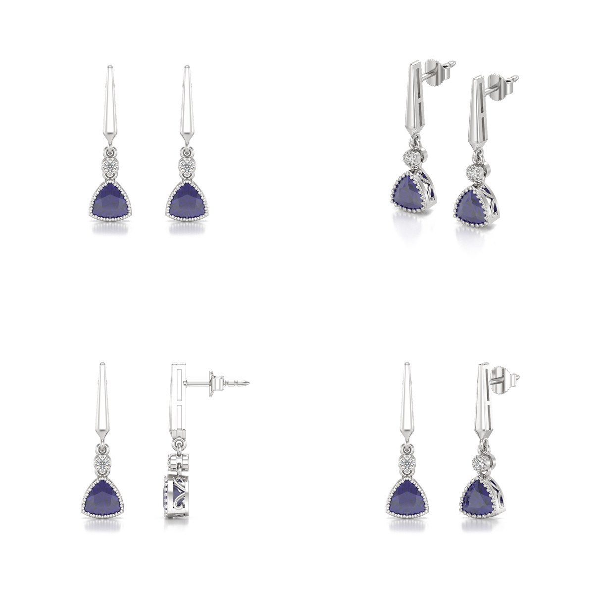 Boucles d'oreilles ADEN Iolite et Diamants sur Argent 925 2.398grs