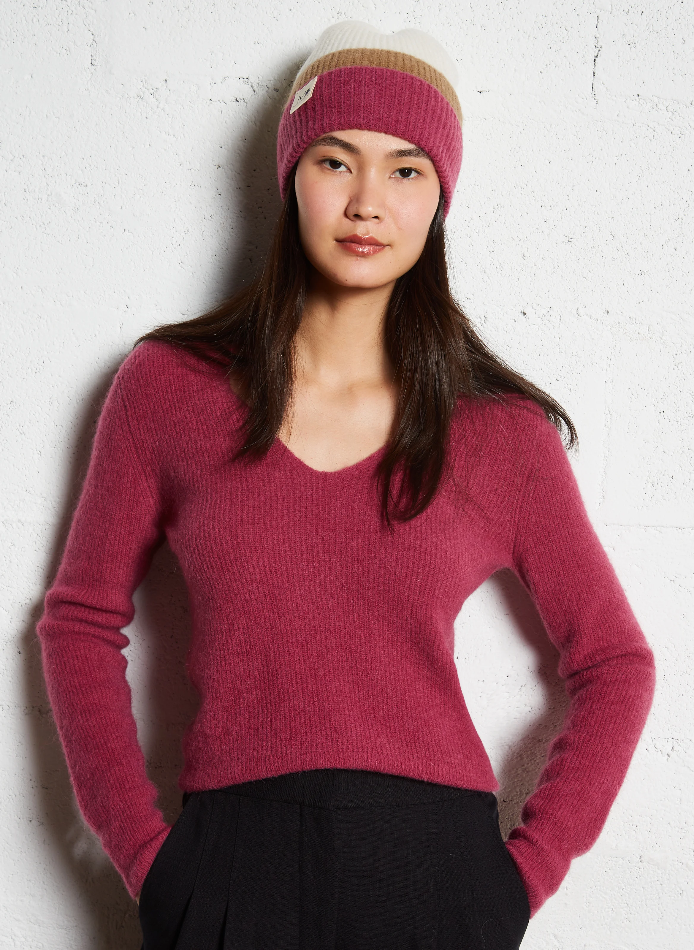 GERAUD - Pull ajusté en laine mélangée| Rose