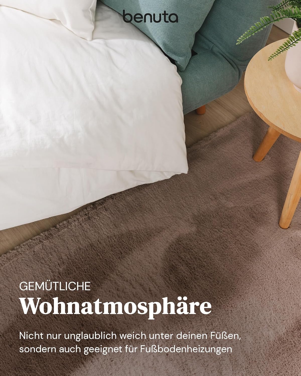 benuta Basic Kunstfaser Fellteppich Furry - Taupe 200x290 cm - Weicher Wohnzimmerteppich - Anti-Rutsch-Rückseite - Waschbar - Für Fußbodenheizung geeignet