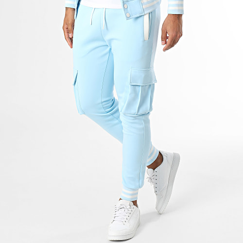 Ensemble Veste Boutonnée Et Pantalon Cargo Bleu Clair Blanc