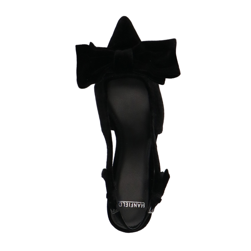 Zwarte velours slingbacks met strik
