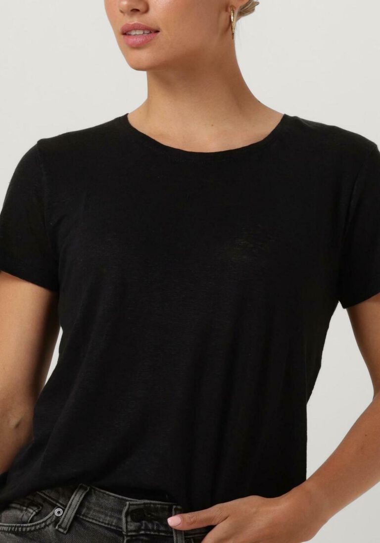 zwarte second female t-shirt peony o neck tee