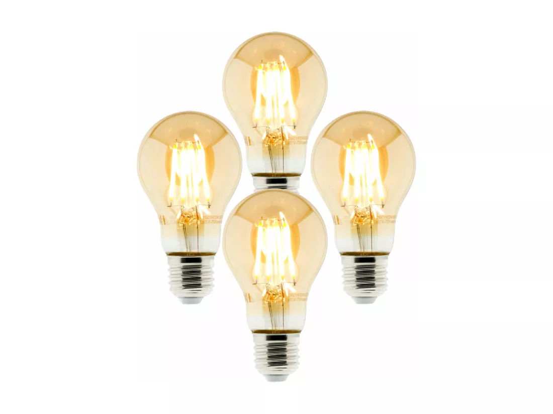 Lot de 4 Ampoules déco filament LED ambrée Standard 4W E27 400lm 2500K - Zenitech