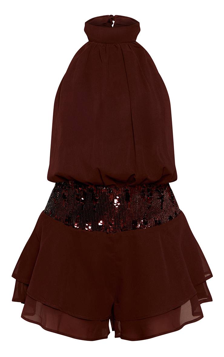 Chocolat Combinaison-short Flottante En Mousseline À Sequins Et Col Licou