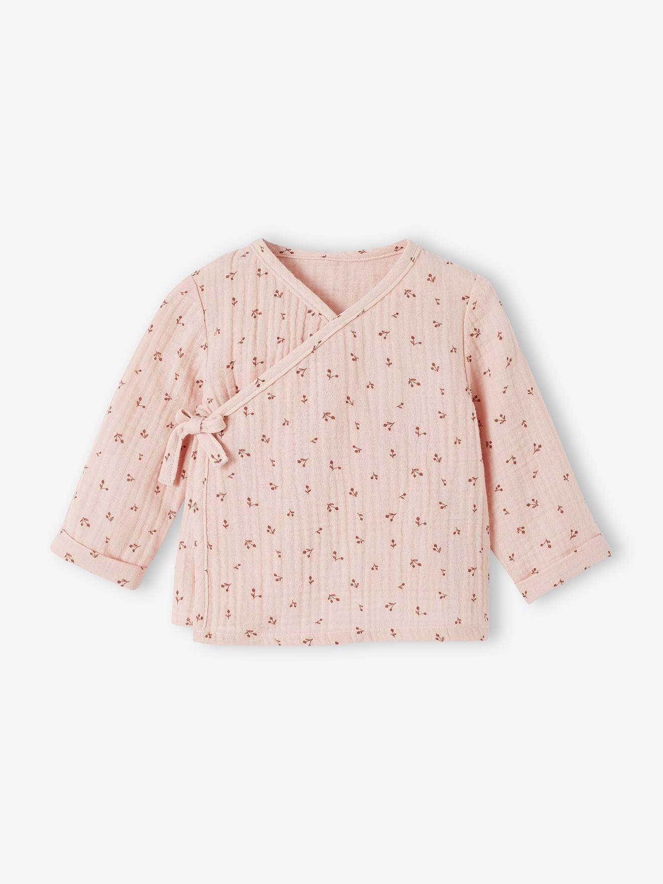Casaquinho envelope rosa bebê em chiffon de algodão com abertura para recém-nascido