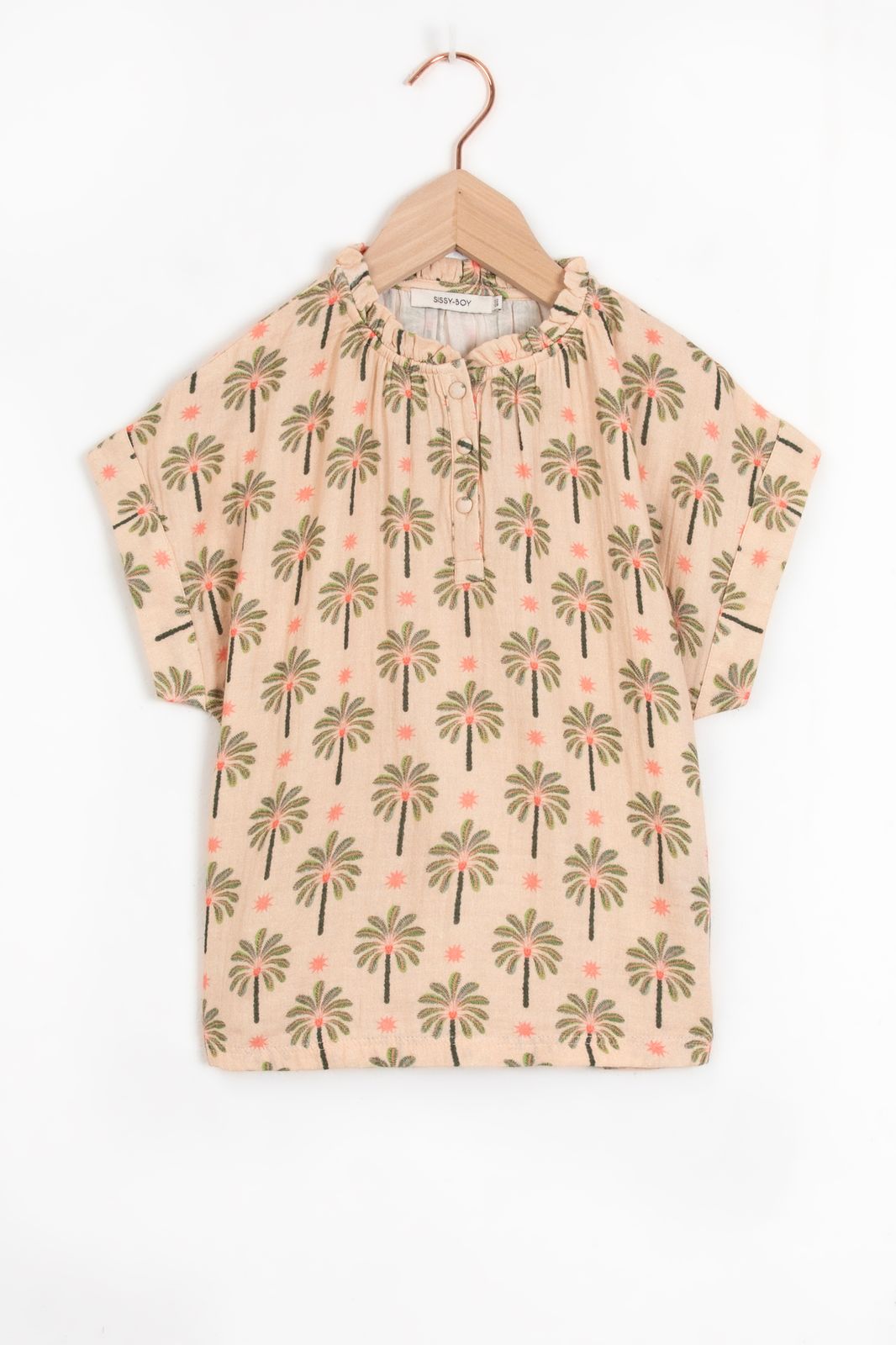 Licht oranje blouse met palmboomprint
