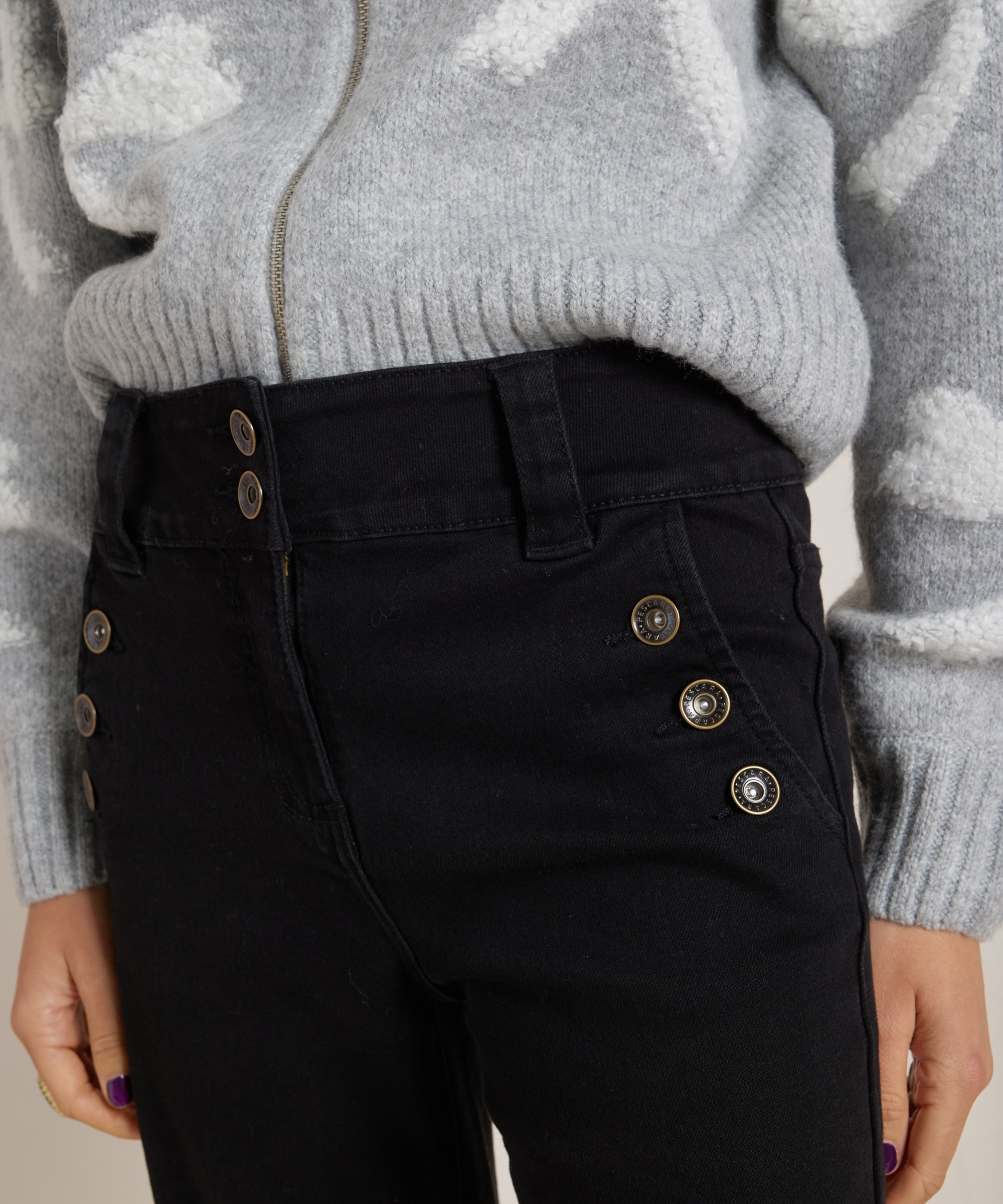 wide fit stretch twill broek knopen