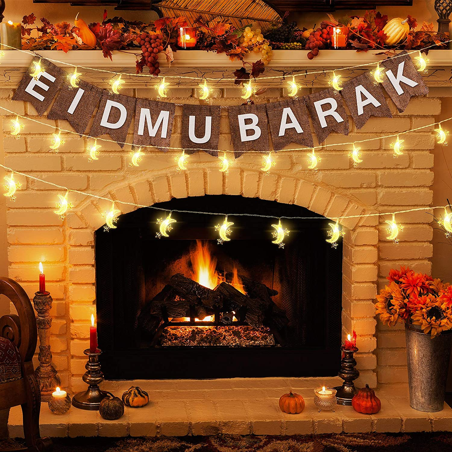 (3m) 20 LED's Ramadan Deko Lichterkette Halbmond / Stern Eid Mubarak Beleuchtung (Batteriebetrieben) - Warmweiss