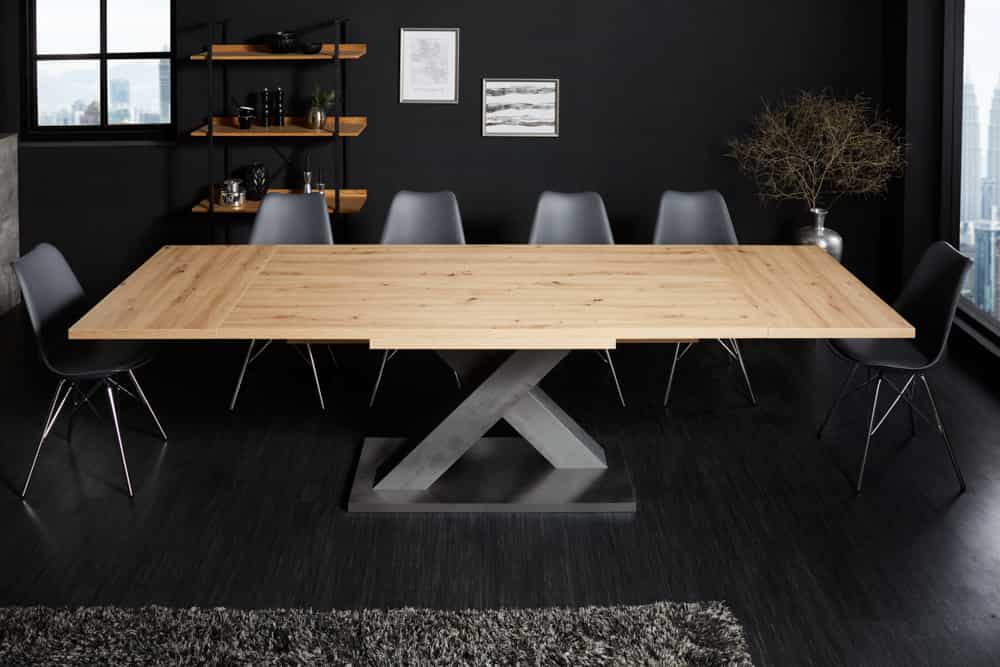 Ausziehbarer Esstisch MONTREAL 180-280cm Asteiche Holz X-Gestell Schwarzstahl