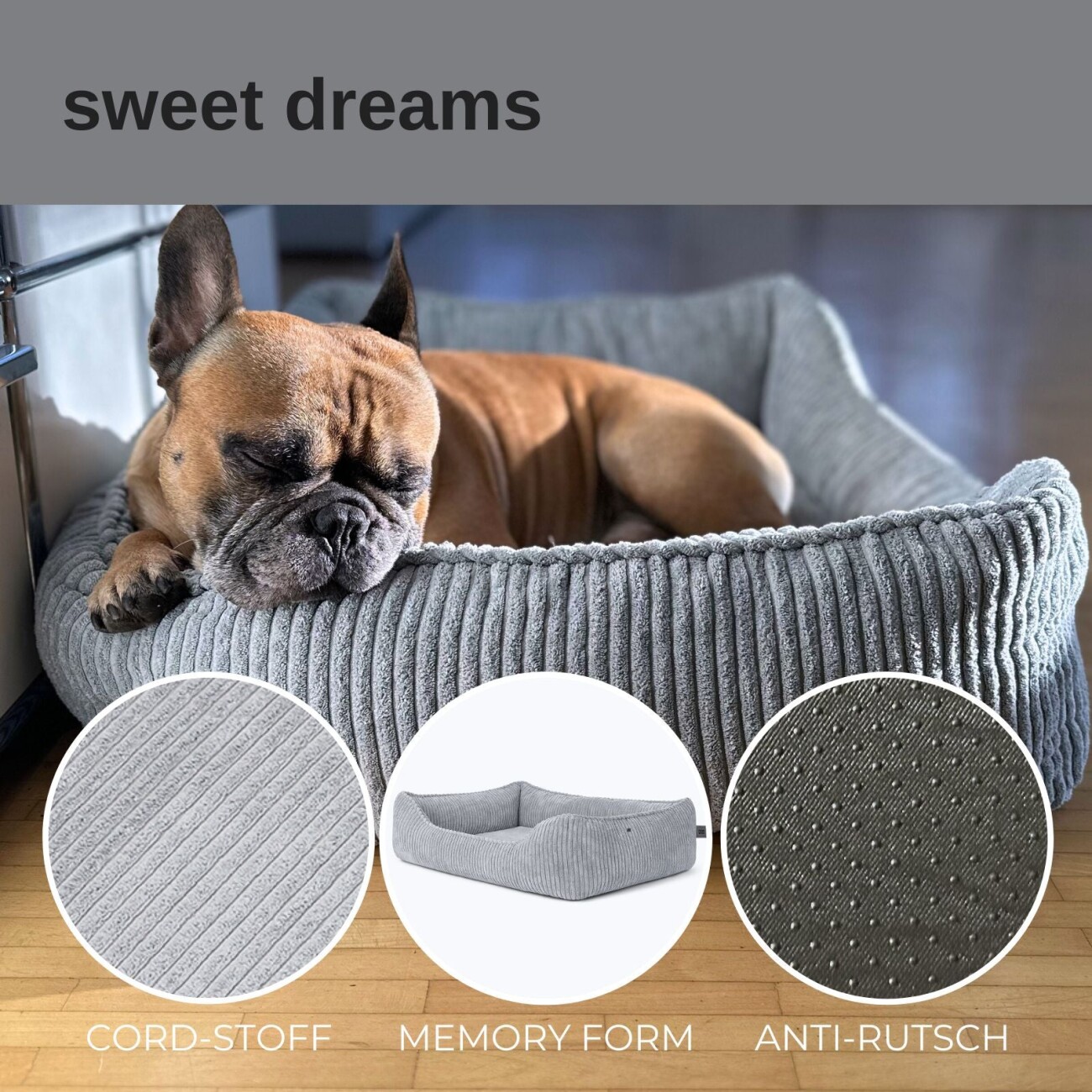 PAW WOW Hundebett ANTON Cord Grau M