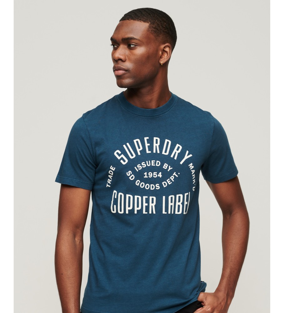 Camiseta Superdry Vintage de Algodão Orgânico, Coleção Copper Label, Azul