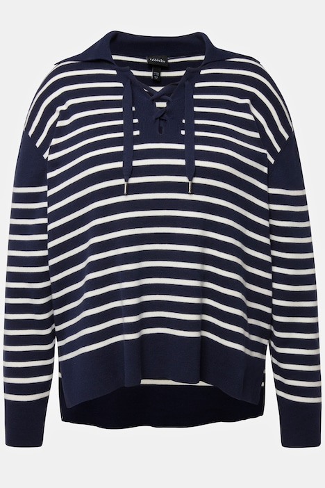 Pullover, Ringel, Matrosenkragen, Schnürung, Langarm