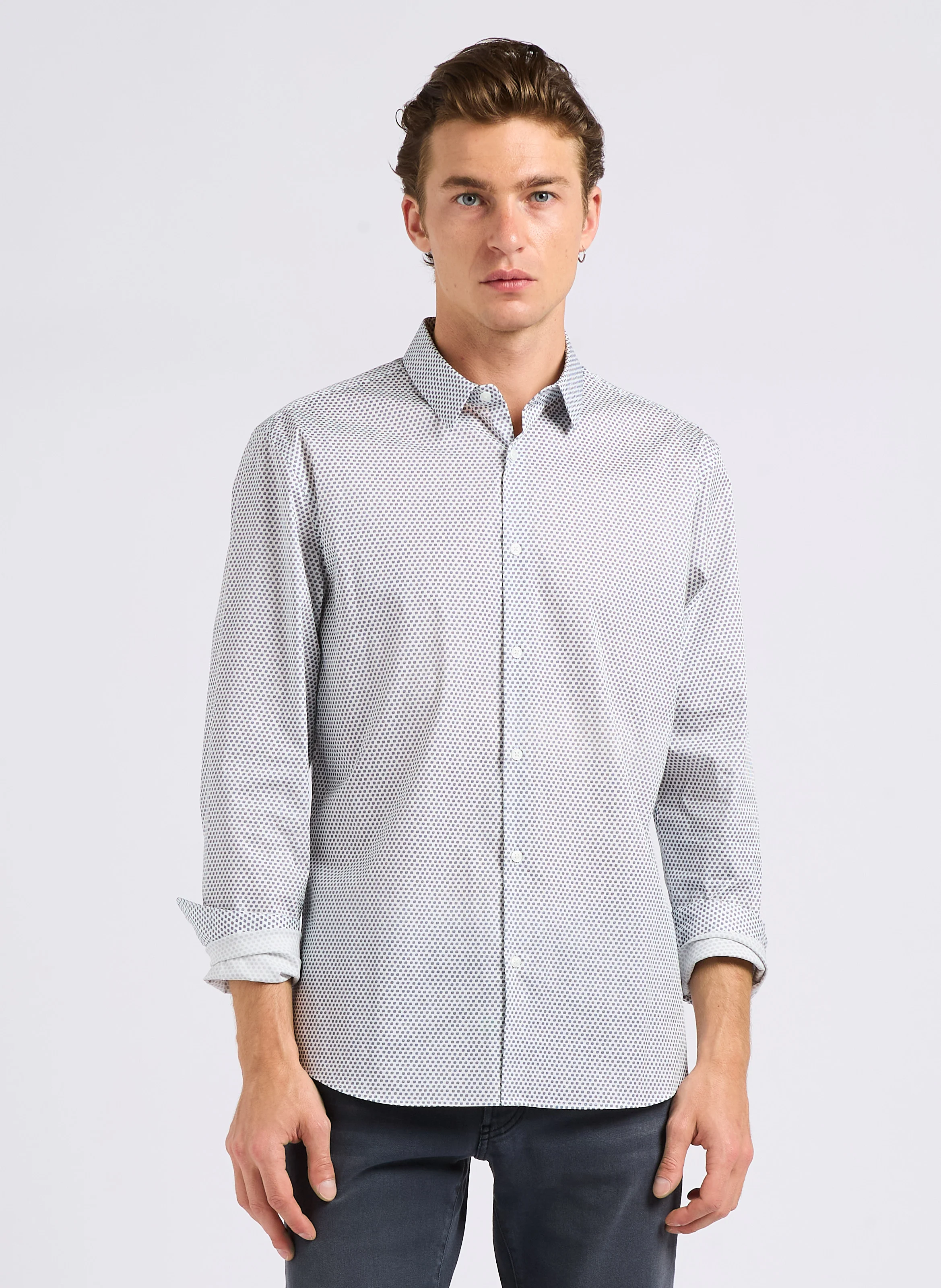Chemise slim-fit en coton stretch| Bleu