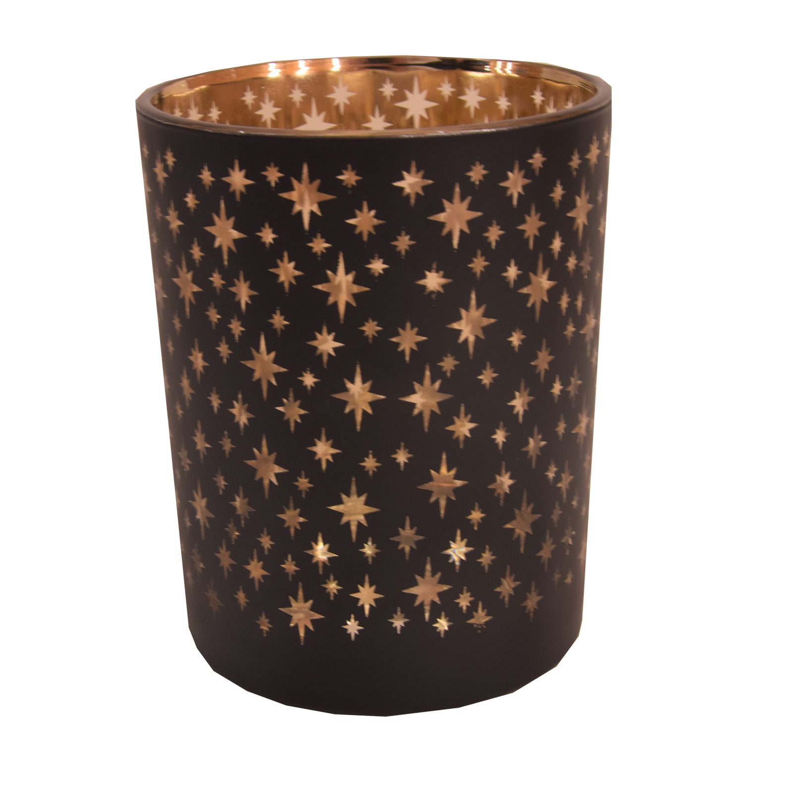 Windlicht - schwarz-gold - Sternchen - 10 cm