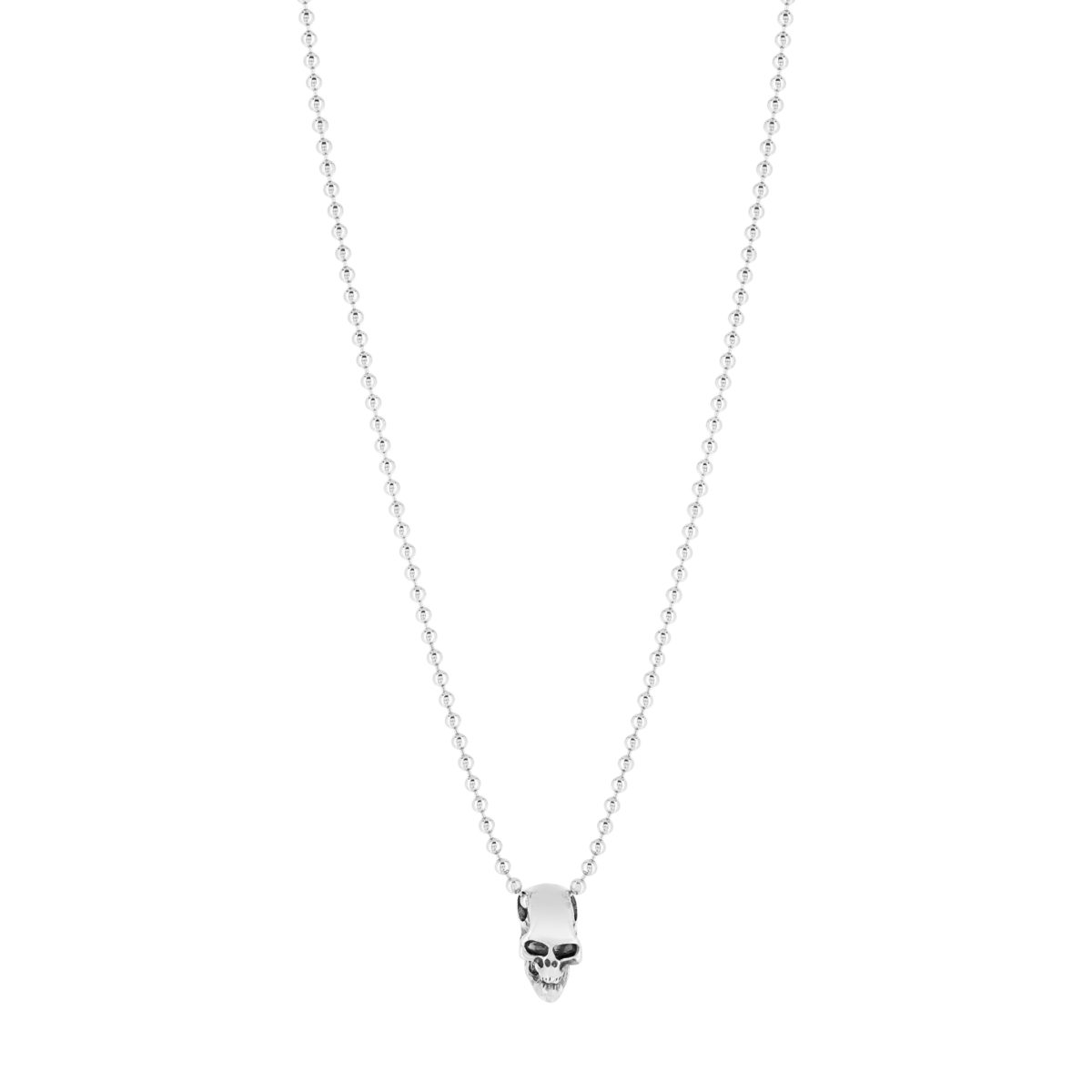 Collier argent 925 tête de mort maille boule 50 cm