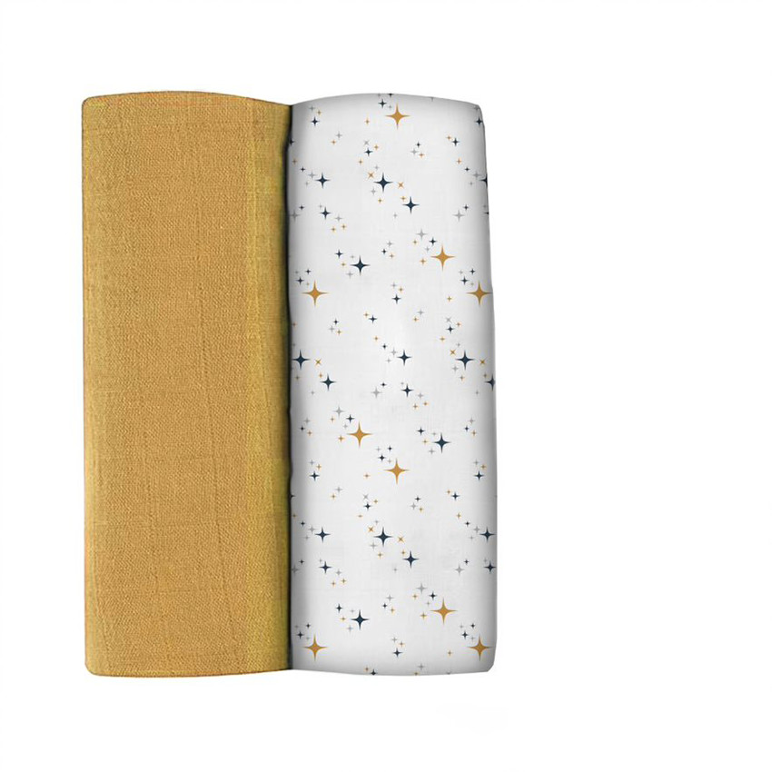 Lot de 2 langes 120 cm - Jaune Miel/Nuit Etoilée