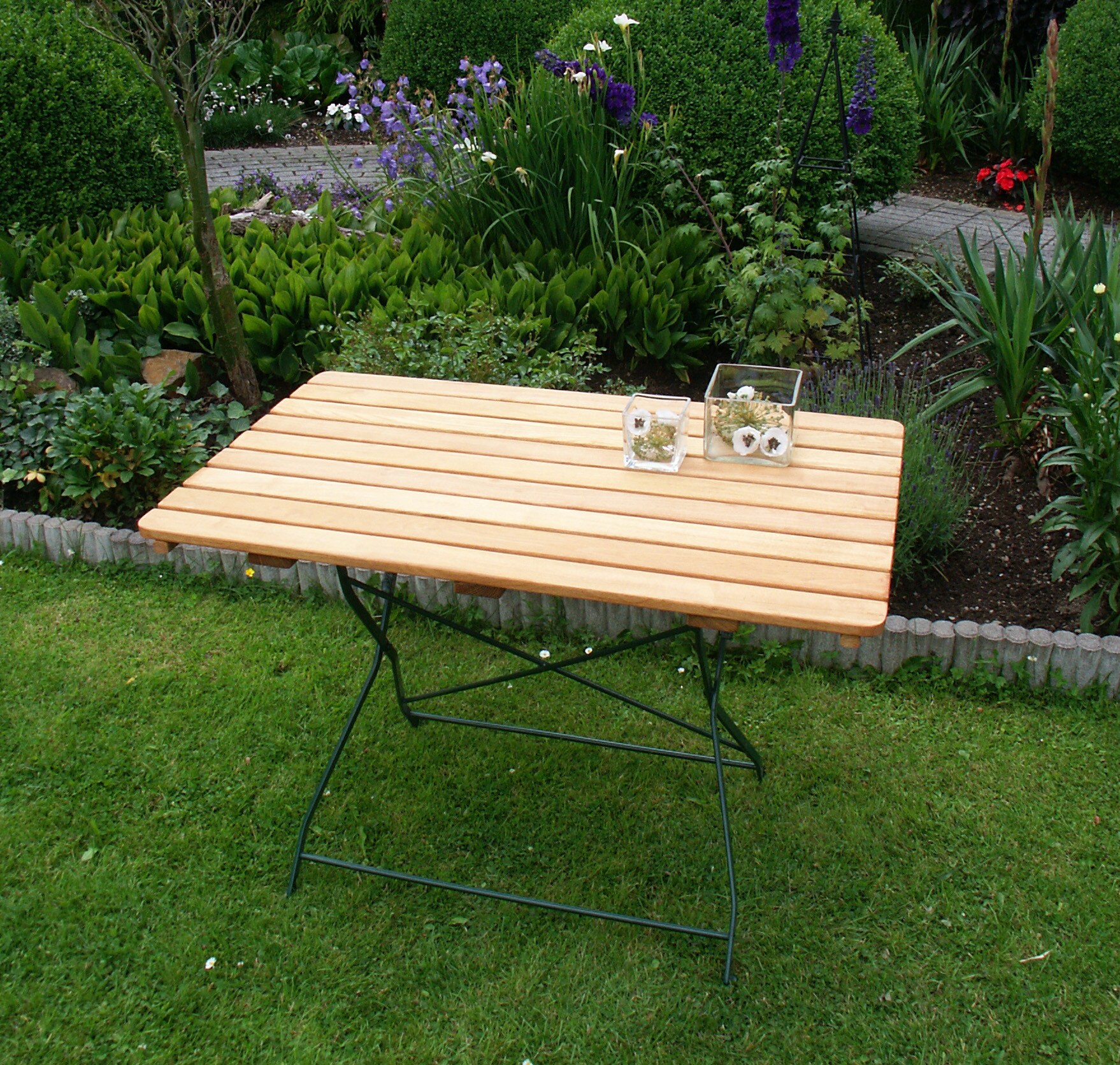 DEGAMO Klapptisch BAD TÖLZ 70x110cm rechteckig, Flachstahl grün + Robinie