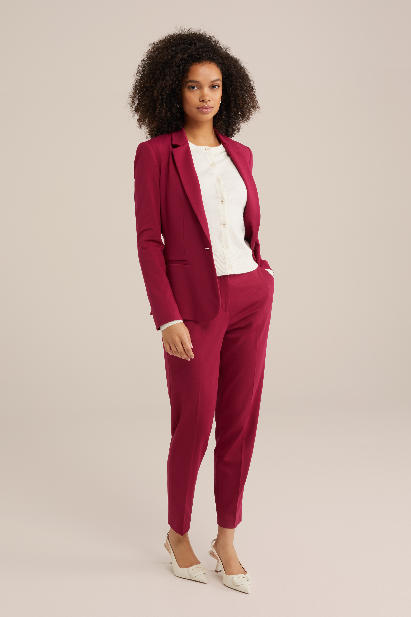 slim fit pantalon met stretch WE Fashion Rood