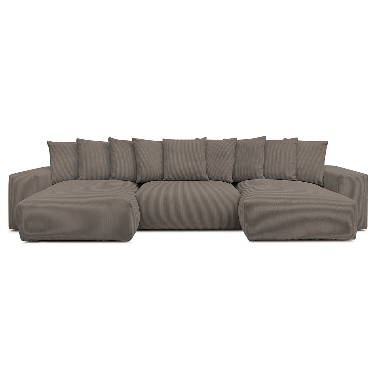 Bobochic Canapé panoramique fixe ultra moelleux voltaire velours côtelé taupe - 420x174x75 cm