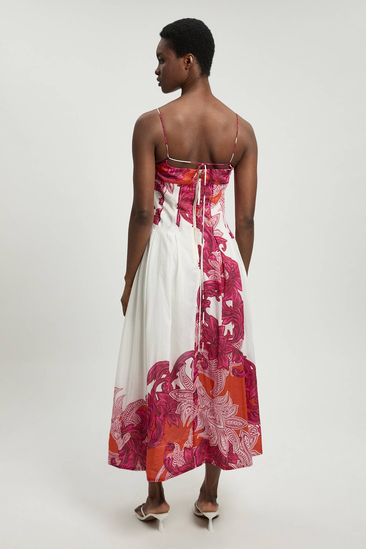KarenMillen Robe Midi À Bretelles En Soie Et Coton Baroque