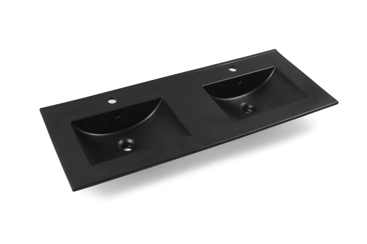 Fontana Latina dubbele keramische wastafel 120cm met kraangaten zwart mat
