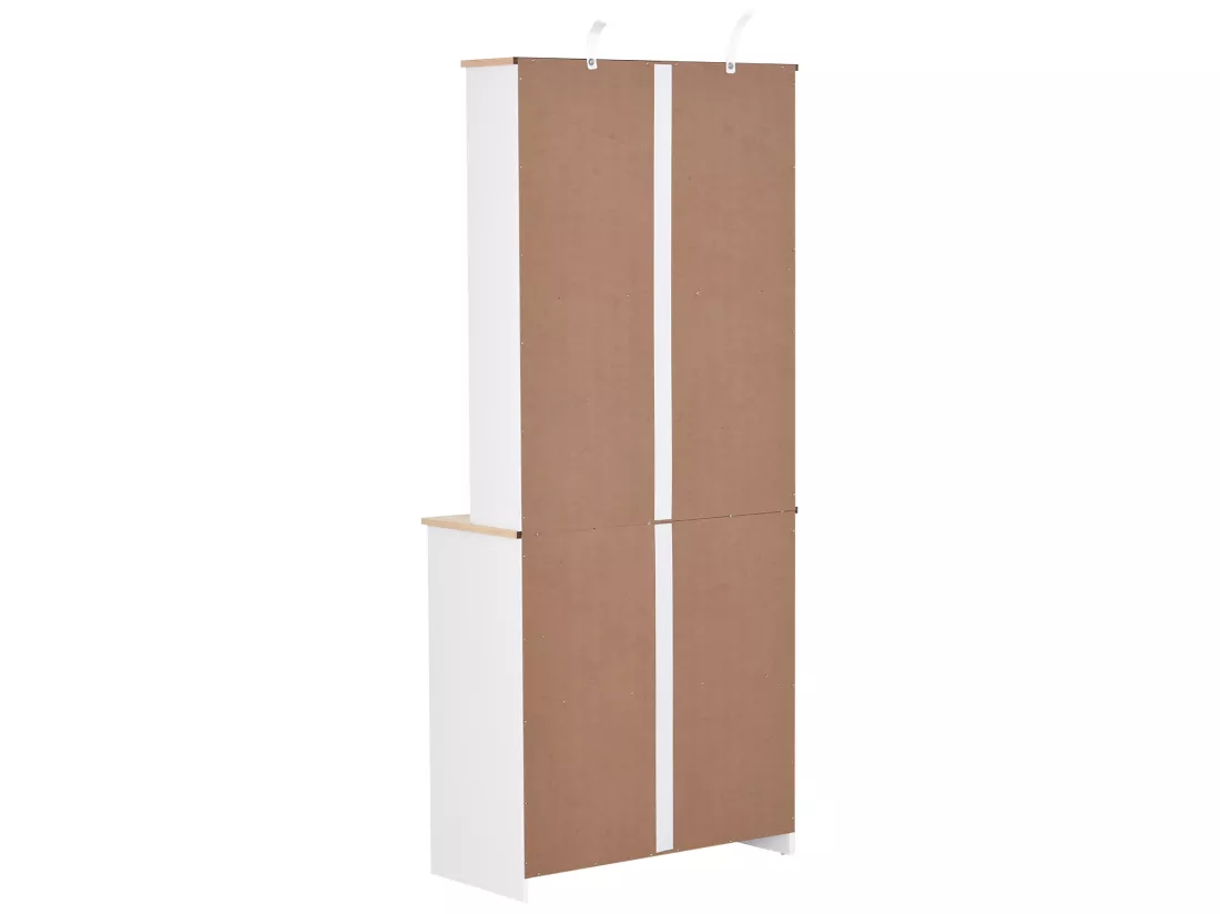 Armoire de cuisine multi-rangements 3 portes vitrine verre avec étagère 2 niches grand plateau MDF blanc chêne